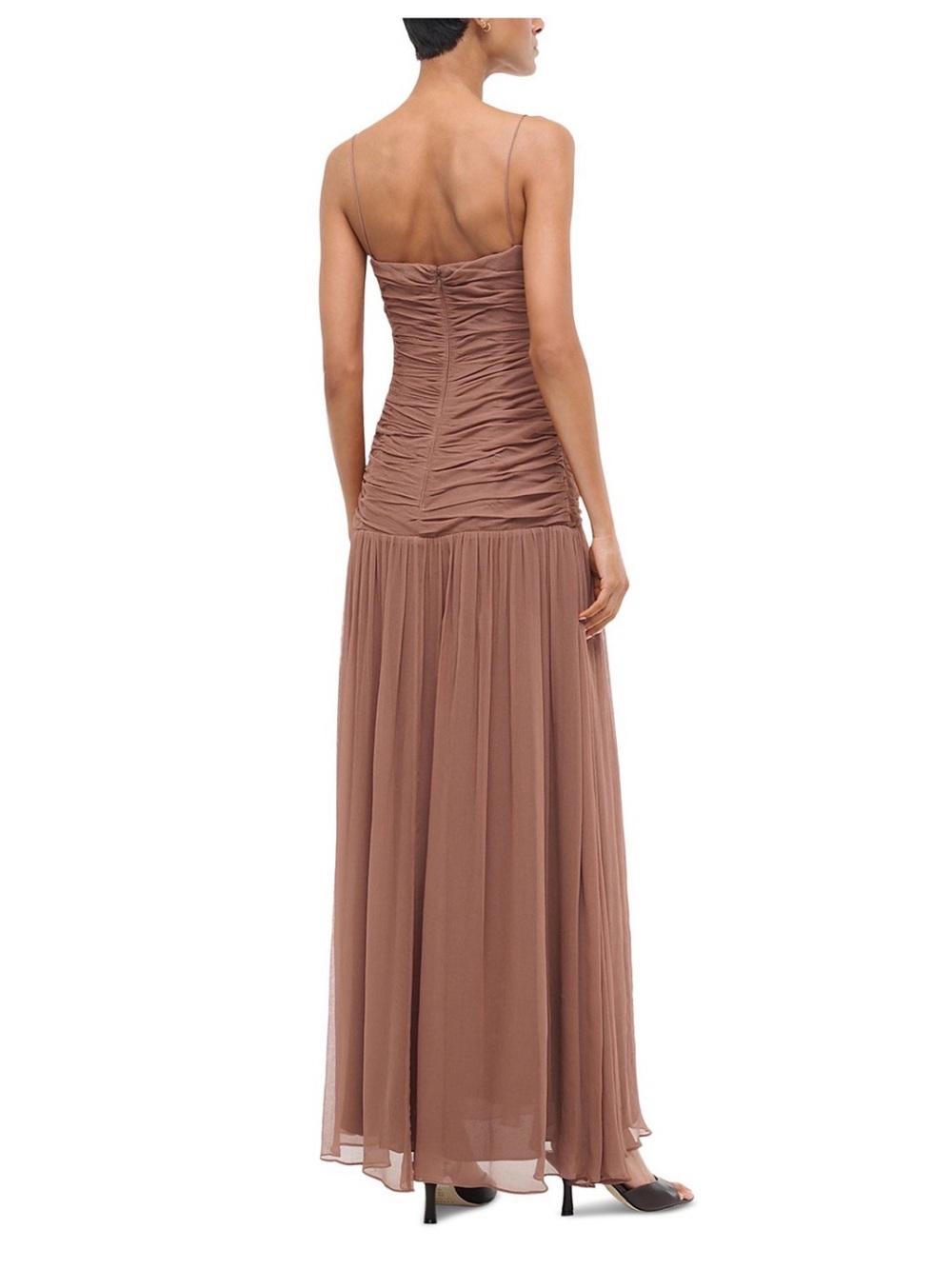 NWT STAUD Dalton Dress Ruched Sleeveless Maxi Gown Taupe Brown Floor Length - Picture 4 of 4